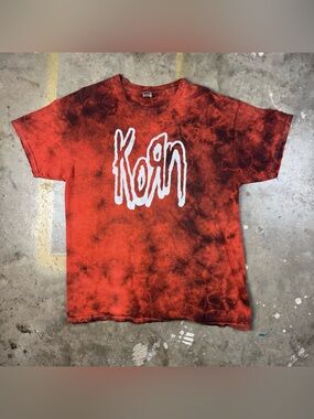 Korn T-Shirt Size Large Gildan Orange Black Dyed Tee Nu Metal Concert Tour Merch